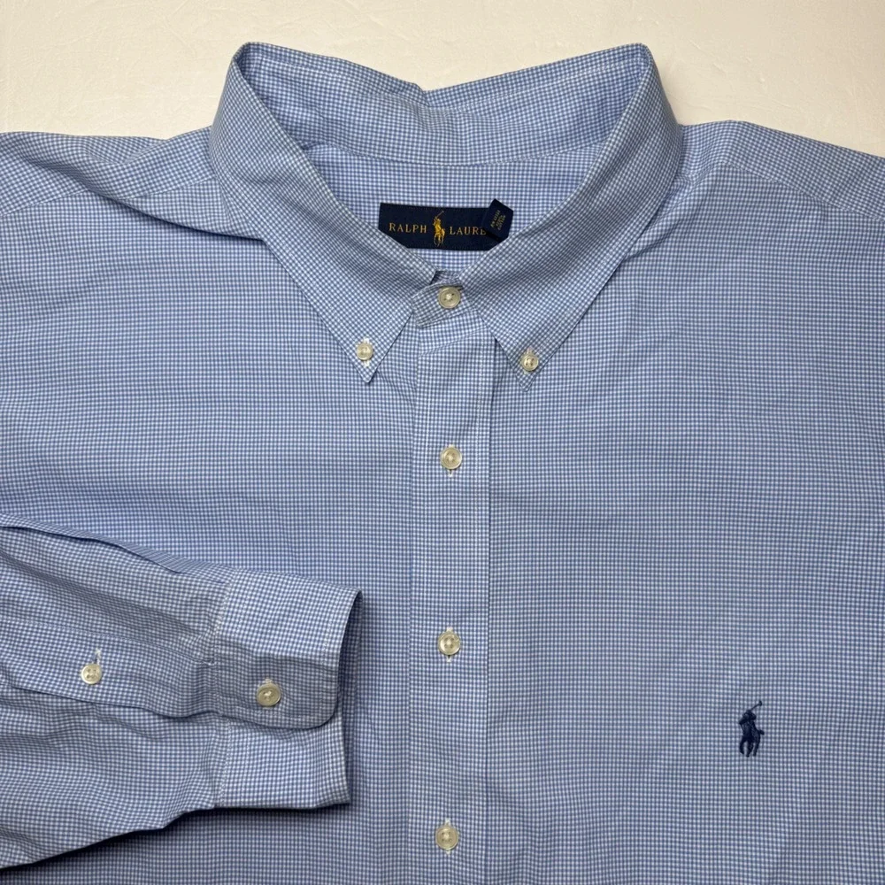 Polo Ralph Lauren Button Down Shirt Mens 4XB Blue Gingham Check Long Sleeve Big
